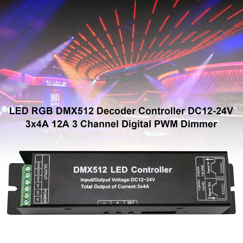 وحدة تحكم فك الترميز LED RGB DMX512 DC12-24V 3x4A 12A 3 قنوات رقمية PWM باهتة