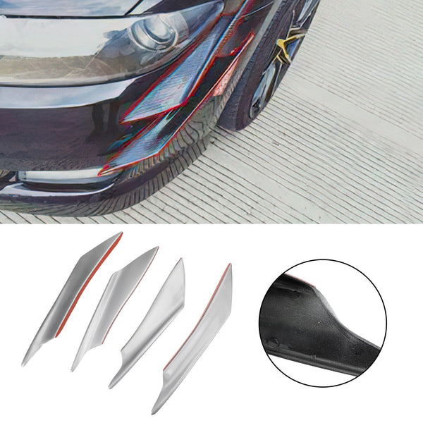 4pcs Universal Car Front Bumper Fins Body Splitter Spoiler Canards Silver