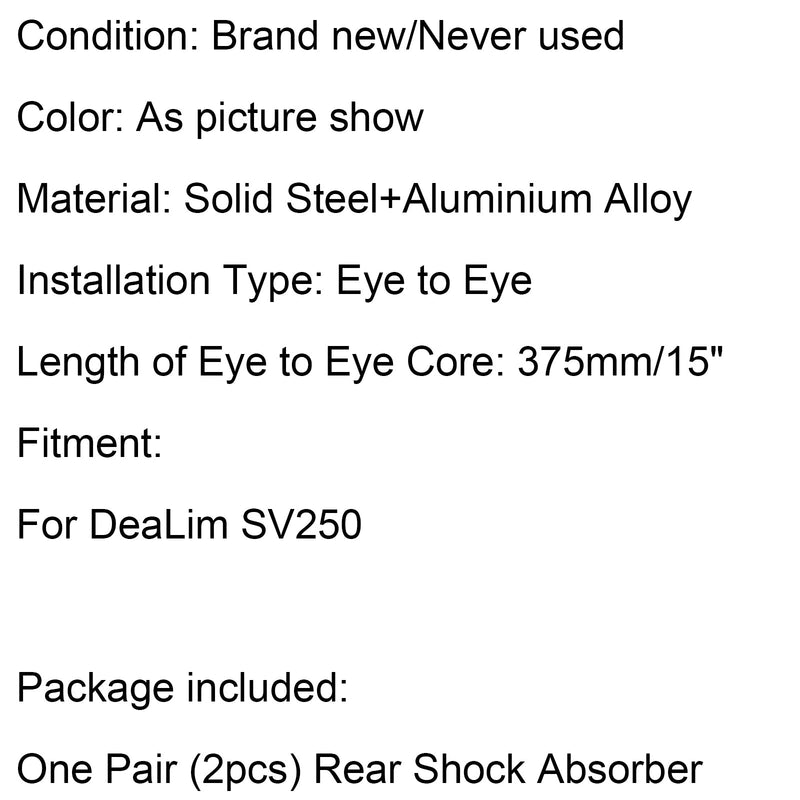 Par 365mm 14.3" Amortiguador trasero Suspensión de gas para DeaLim SV250 Genérico 