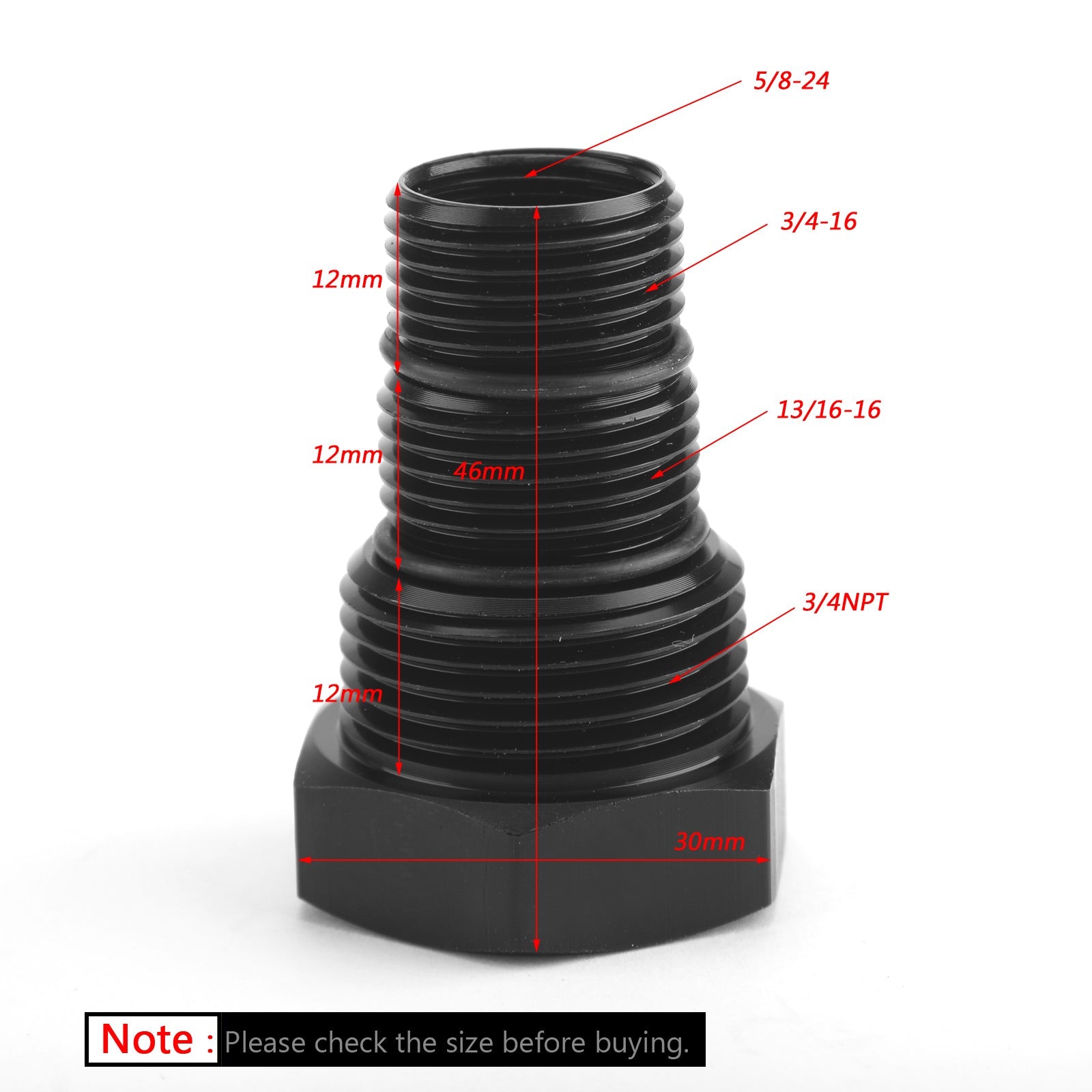 Oil Filter Adapter 5/8-24 to 3/4-16&13/16-16&3/4NPT Threaded Black Aluminum Generic