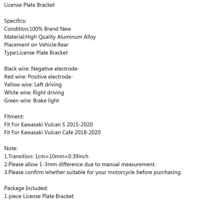 Soporte de marco para placa de matrícula apto para Kawasaki Vulcan S / Cafe 2015-2020 genérico
