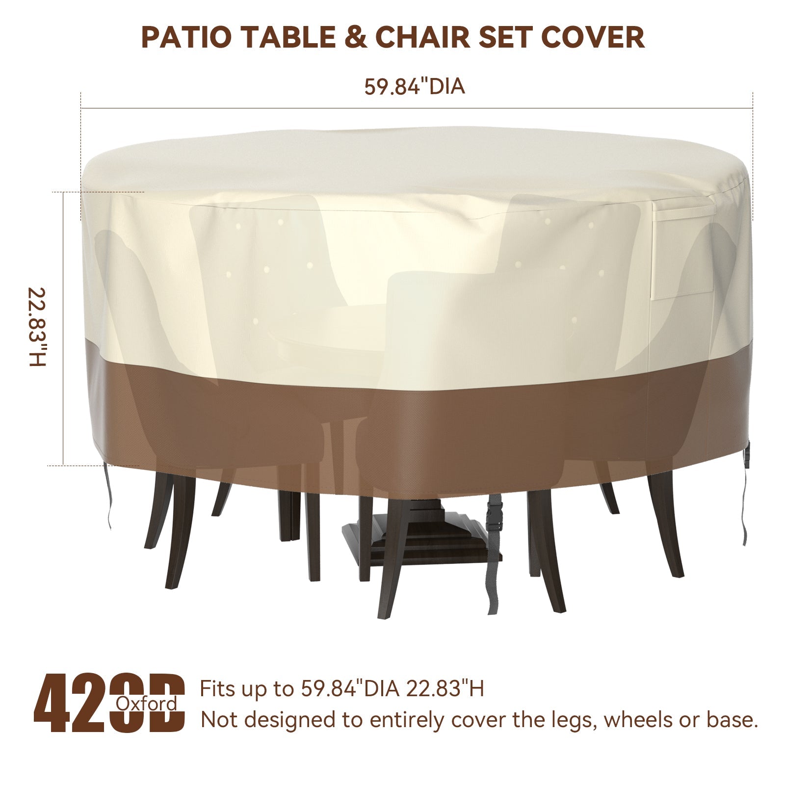 420D Circular Waterproof Patio Furniture Cover for Outdoor Table and Chairs