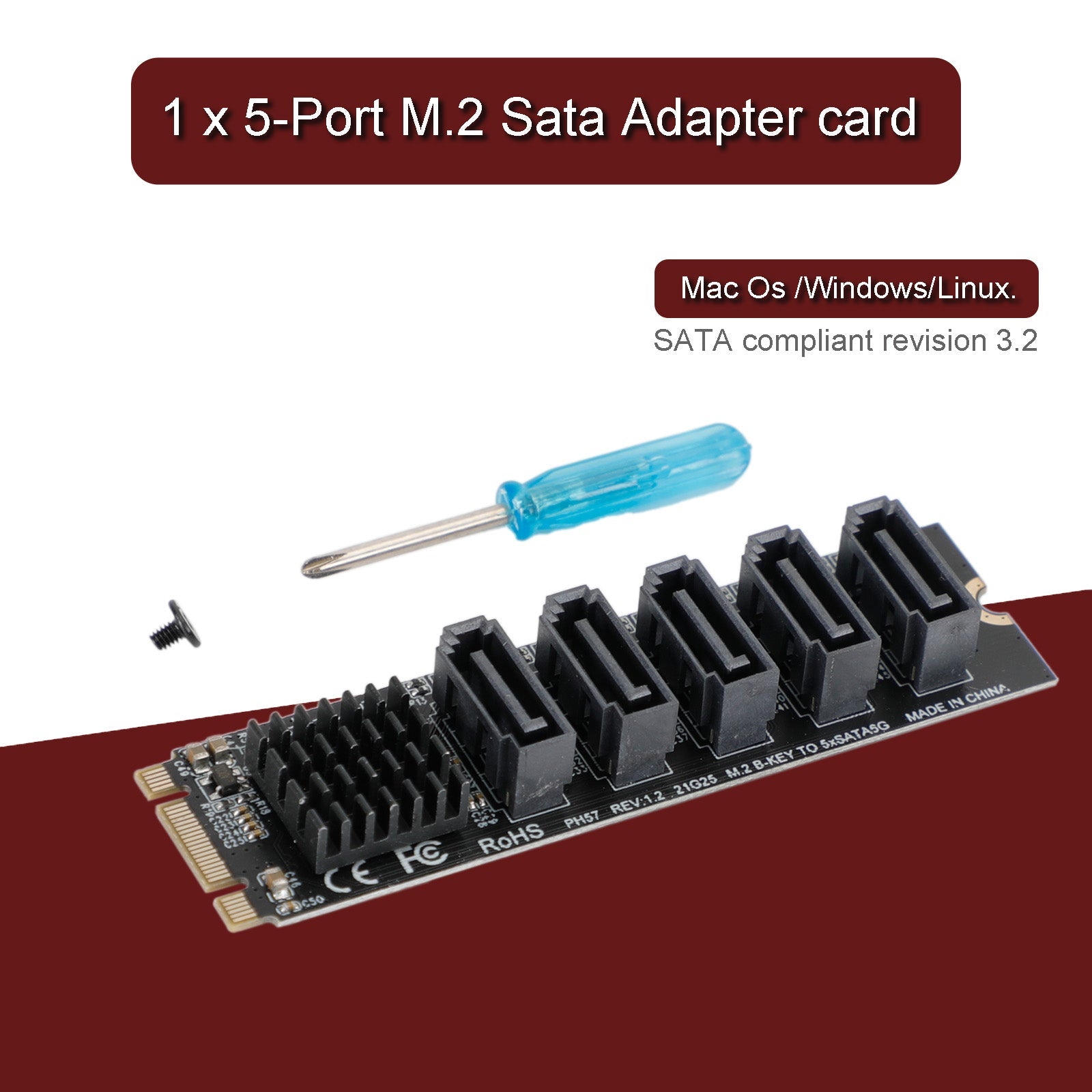 M.2 To SATA 3.0 Adapter JMB585 5 Port Hard Disk Drive Expansion Card for PH56