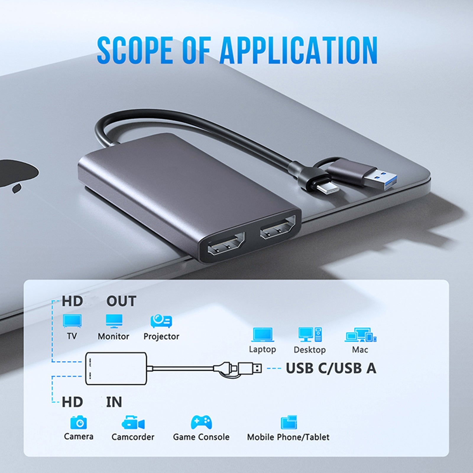 بطاقة التقاط فيديو 1080P60fps HDMI إلى 4K HDMI Loop-out USB3.0 Type-C Grabber