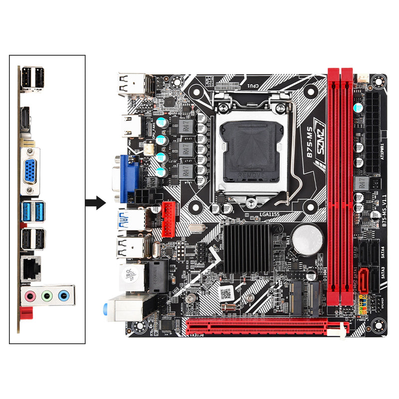 Placa base B75-MS LGA 1155 compatible con 2 * DDR3 USB3.0 SATA3 NVME WIFI Bluetooth