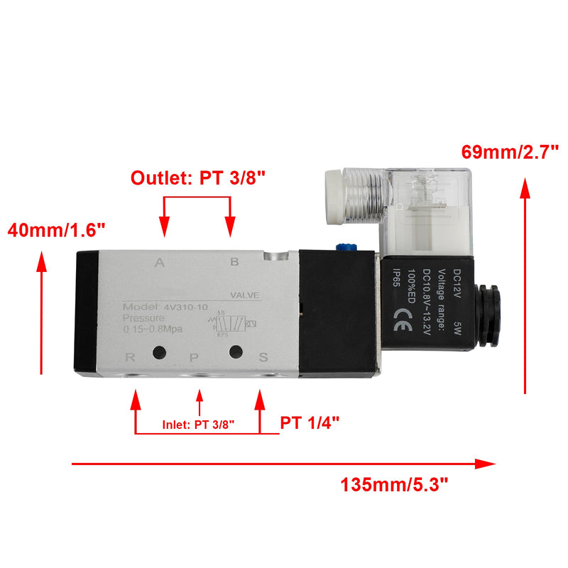 Válvula de aire solenoide eléctrica neumática 4V310-10 2 posiciones 5 vías PT 3/8"