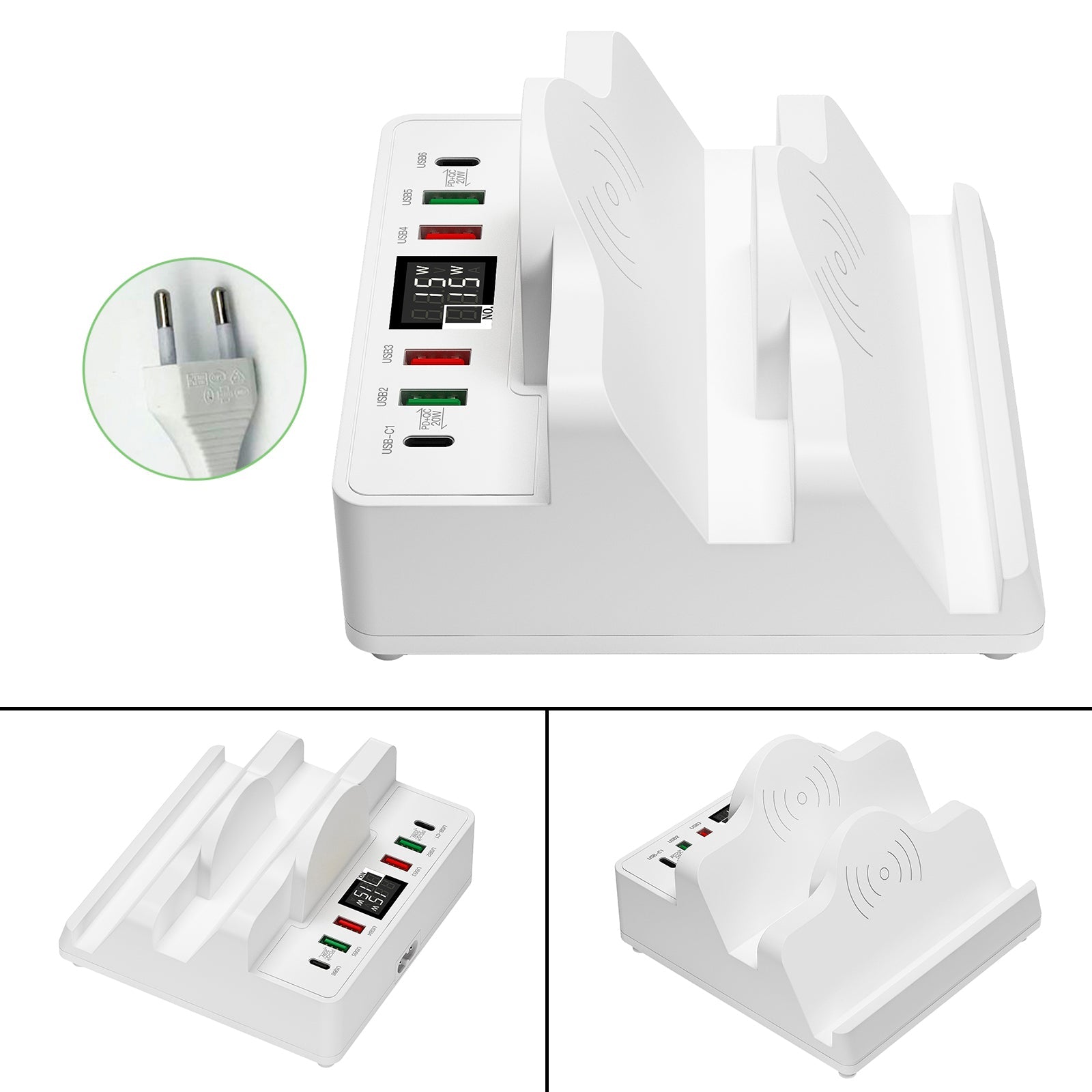 Cargador inalámbrico dual PD20W QC3.0 Estación de carga rápida USB Soporte para teléfono Enchufe de la UE