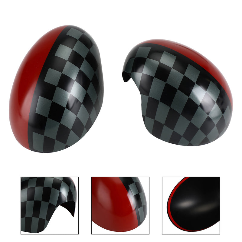 Cubierta de espejo rojo a cuadros negro/gris para MINI Cooper Hardtop F55 F56 genérico