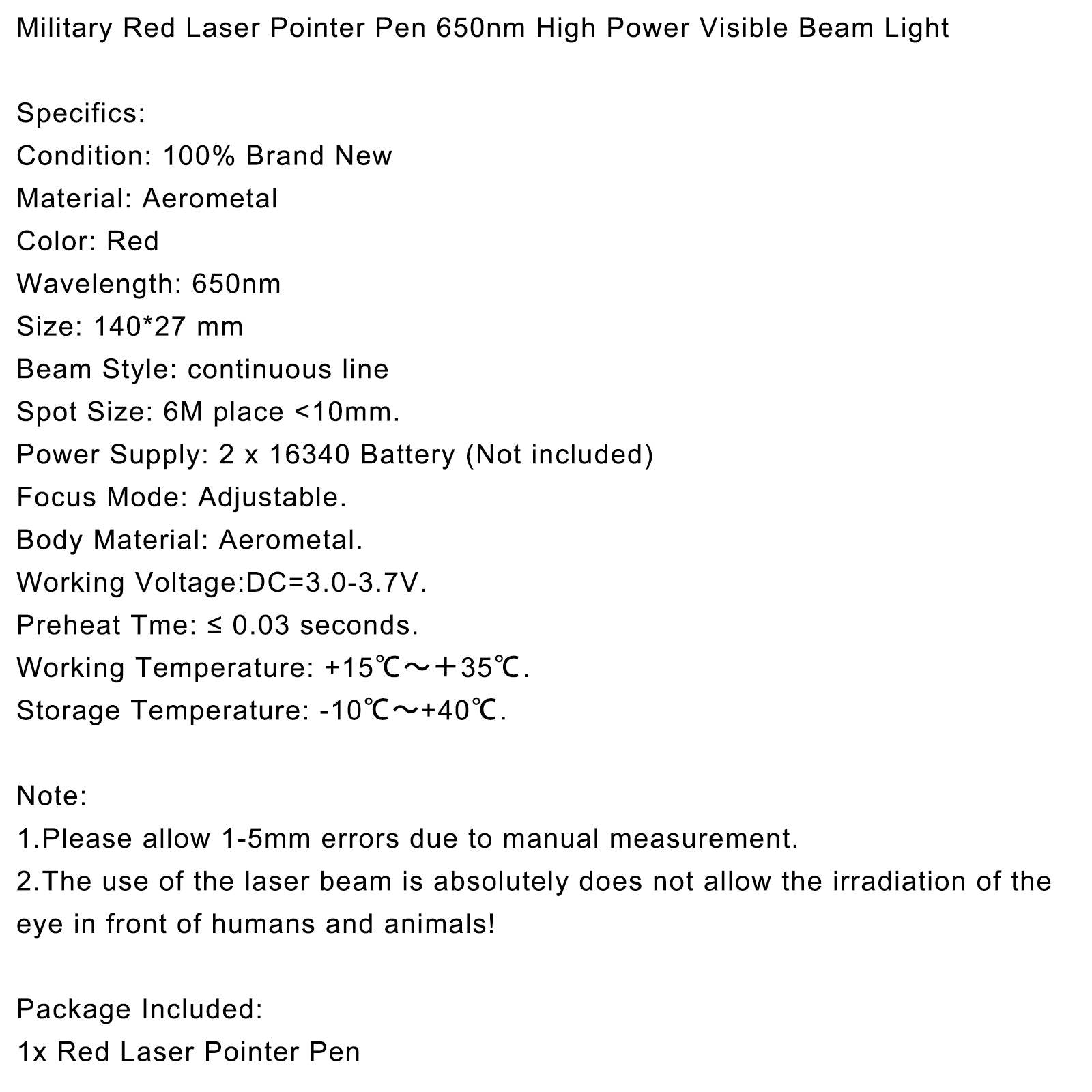 Military Red Laser Pointer Pen 650nm High Power Visible Beam Light