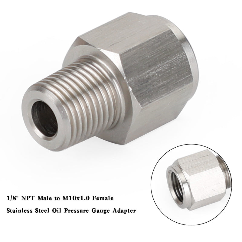 1/8" NPT Male to M10x1.0 Female Stainless Steel Oil Pressure Gauge Adapter Generic