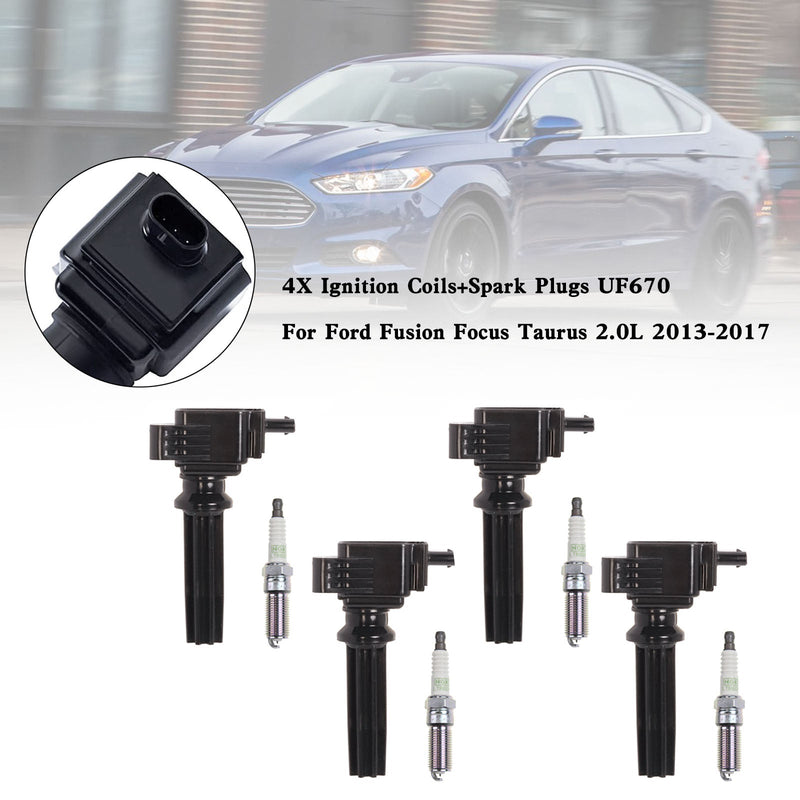 2015-2017 Ford Edge Titanium Sport Utility Fusion SE Luxury Sedan 4-Door 4X Ignition Coils+Spark Plugs UF670