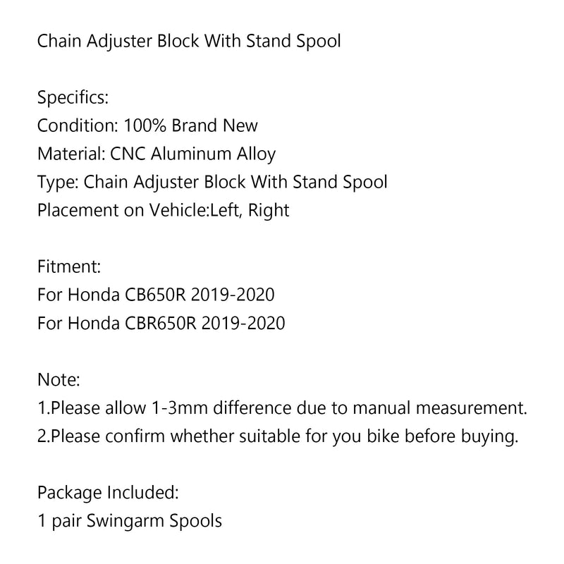 Bloque de ajuste de cadena CNC con carrete de soporte para Honda CB650R CBR650R 2019-2020 genérico