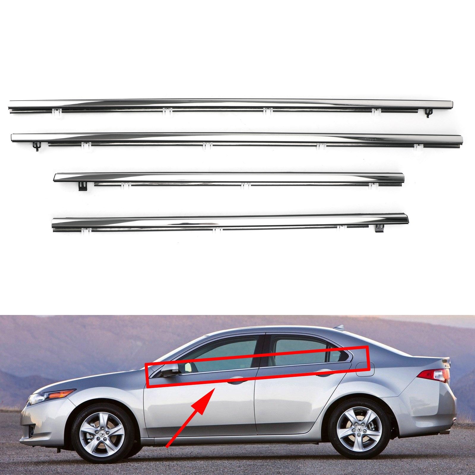 4x Car Outside Window Weatherstrip Seal Belt Moulding For Acura TSX 2009-2014 Generic