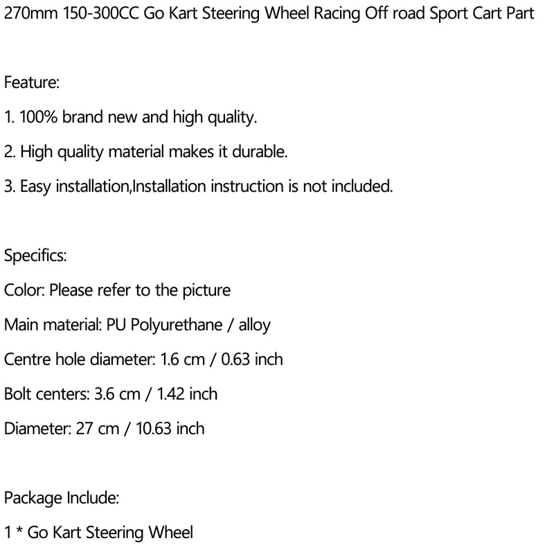 270mm 150-300CC Go Kart Steering Wheel Racing Off road Sport Cart Part