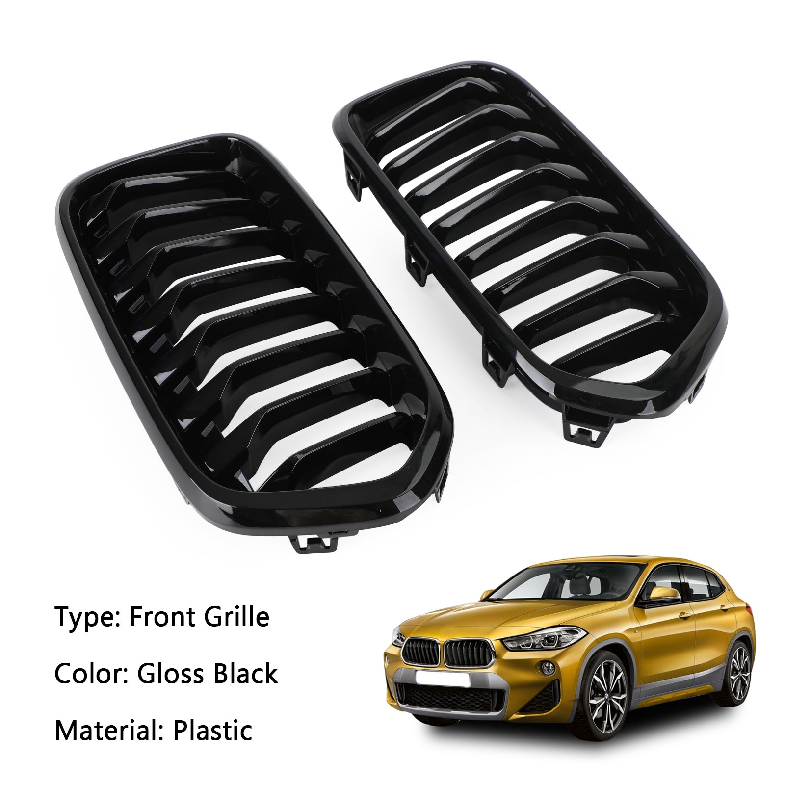 شبكة المصد الأمامي باللون الأسود اللامع تناسب BMW X2 Series F39 2018-2023 Generic