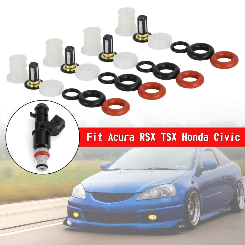 4 Uds. Kit de reparación de inyectores de combustible filtros juntas tóricas compatibles con Acura RSX TSX Honda Civic genérico