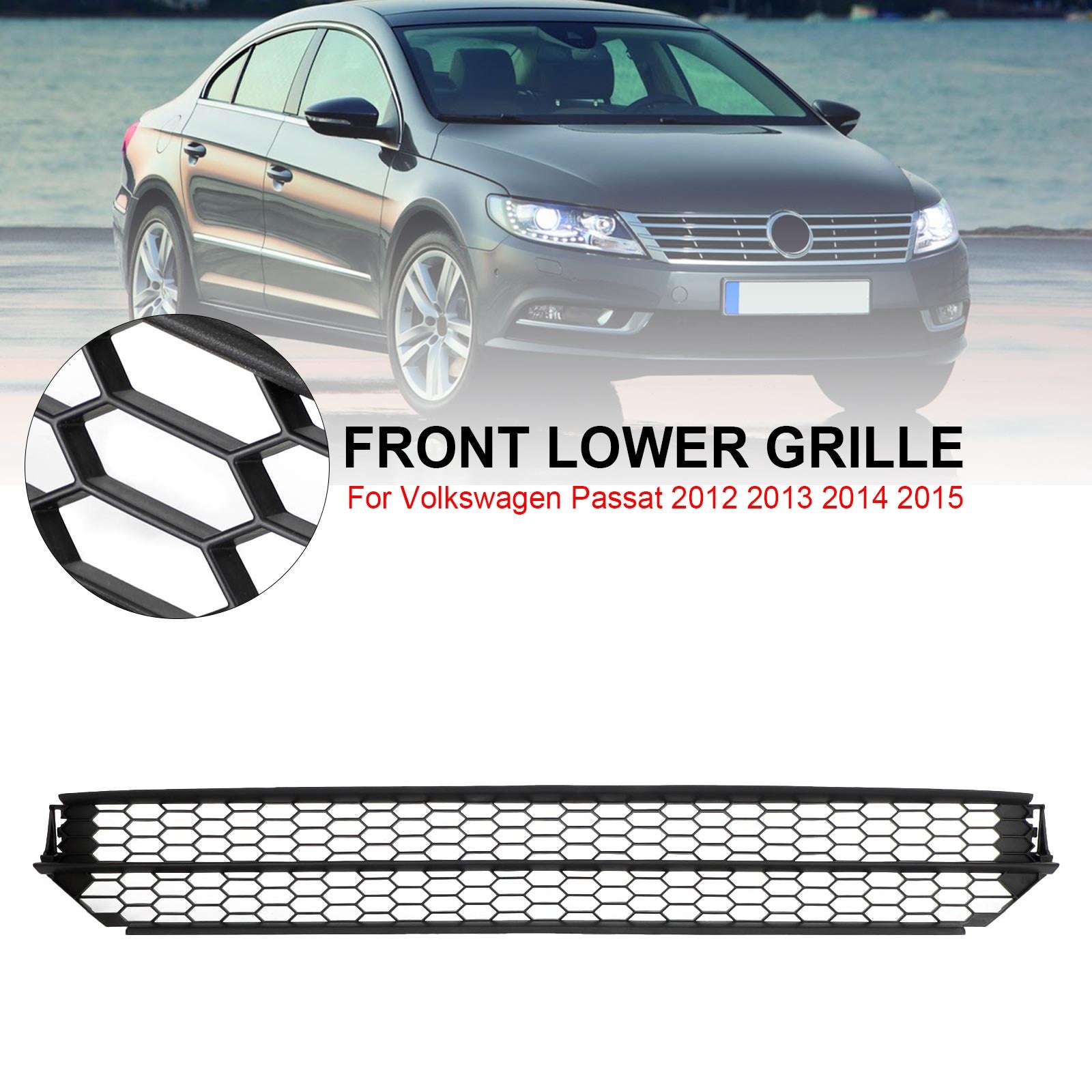 VW Passat 2012-2015 Honeycomb Front Bumper Lower Grill Grille Black