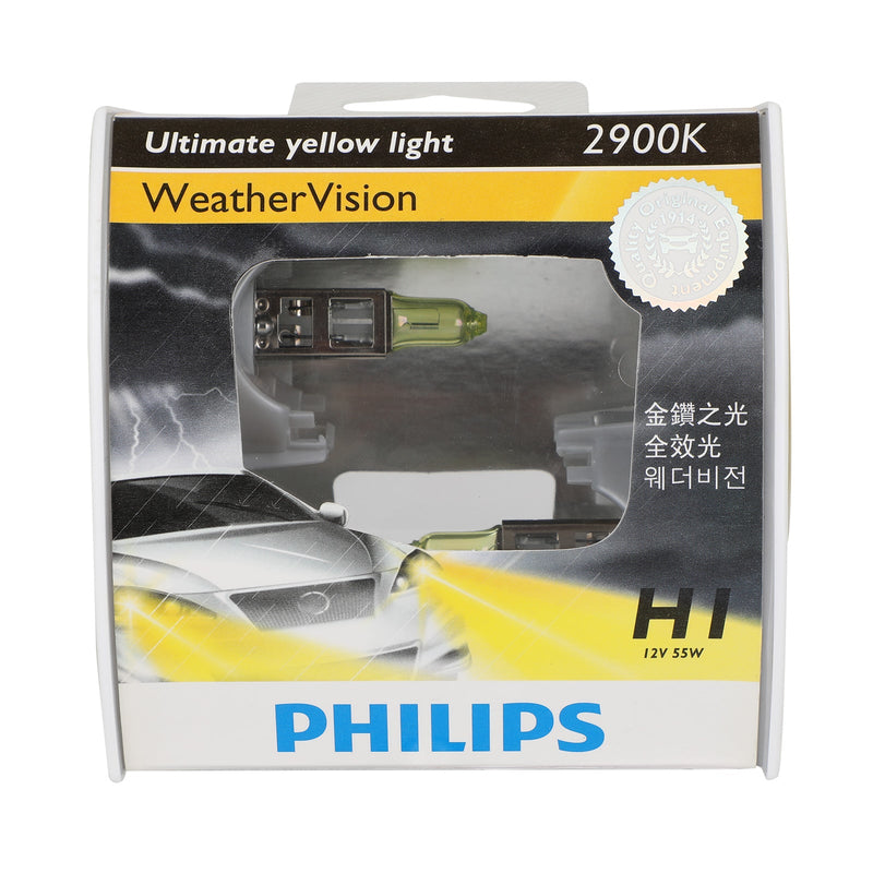 لسيارة فيليبس 12258WVS2 مصباح هالوجين WeatherVision H1 12V55W 2900K +60% عام