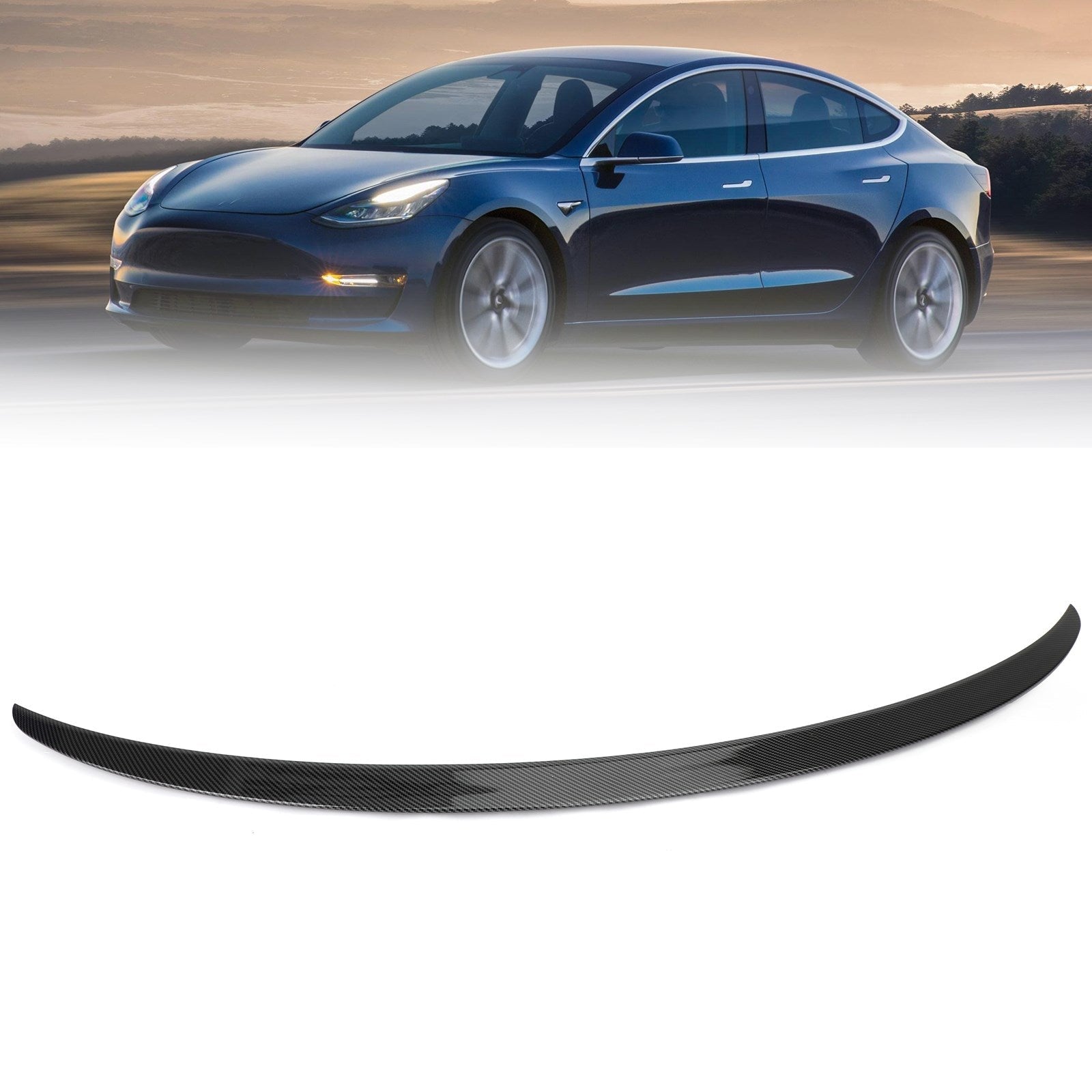 Spoiler Wings Glossy Carbon Fiber Rear Wing Tail Fit Tesla Model 3 2017-2021 Generic