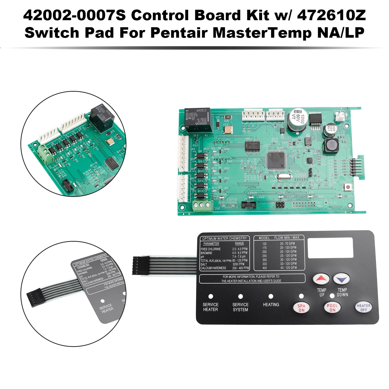 Kit de tablero de control 42002-0007S con almohadilla de interruptor 472610Z para Pentair MasterTemp NA/LP