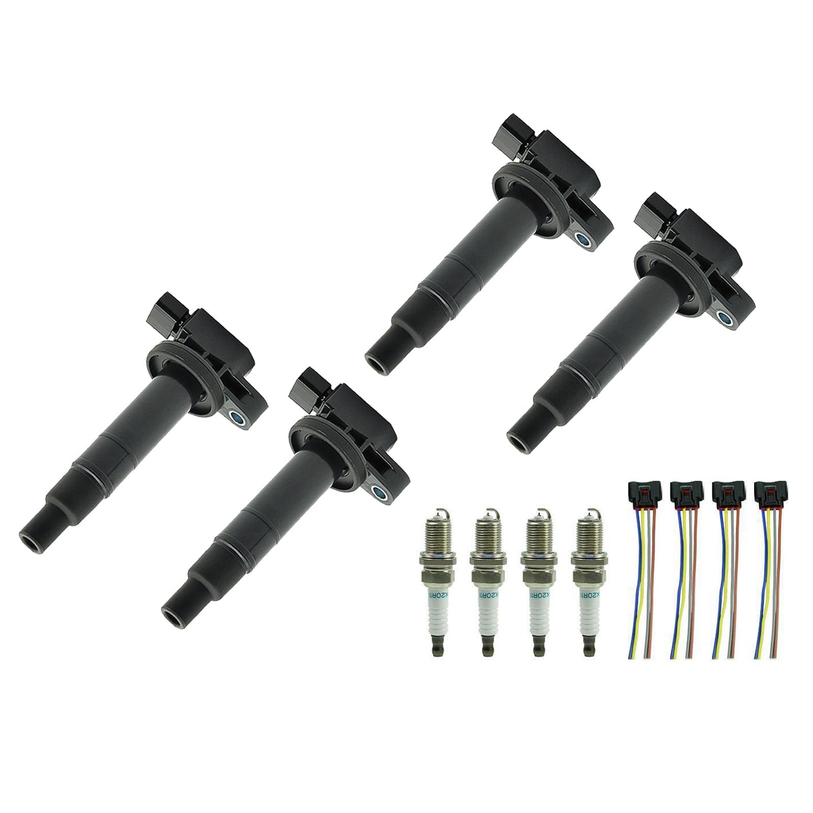 4X lgnition Coil +Spark Plug+Connector UF316 90919-02240 9008019021 For Scion XA XB 1.5L