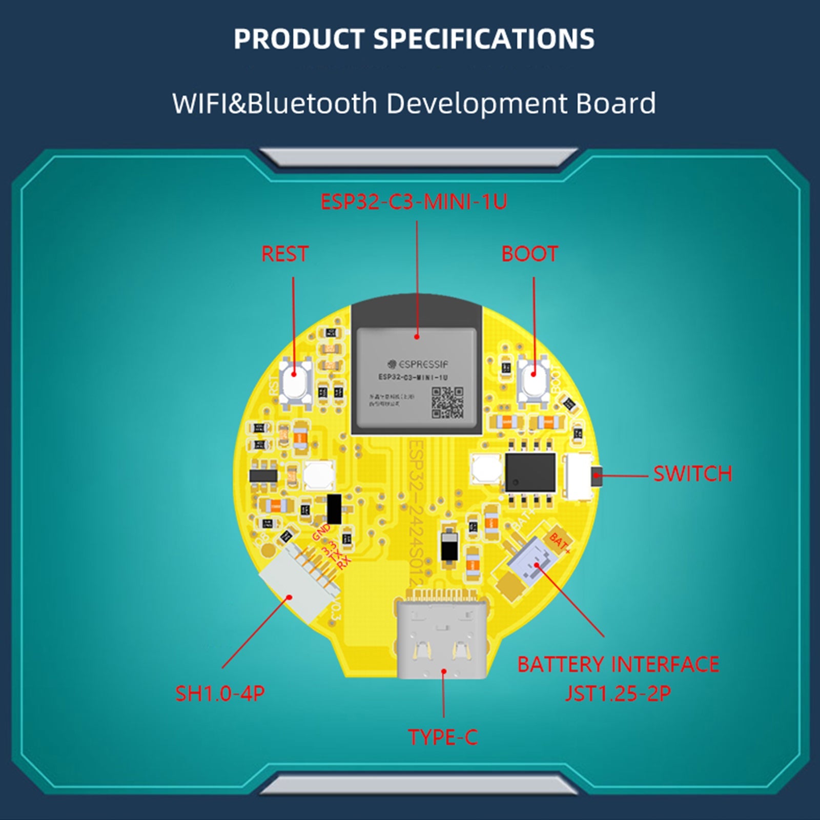 1.28" Round Display ESP32-C3 Development Board LCD Touch Screen Wifi Bluetooth