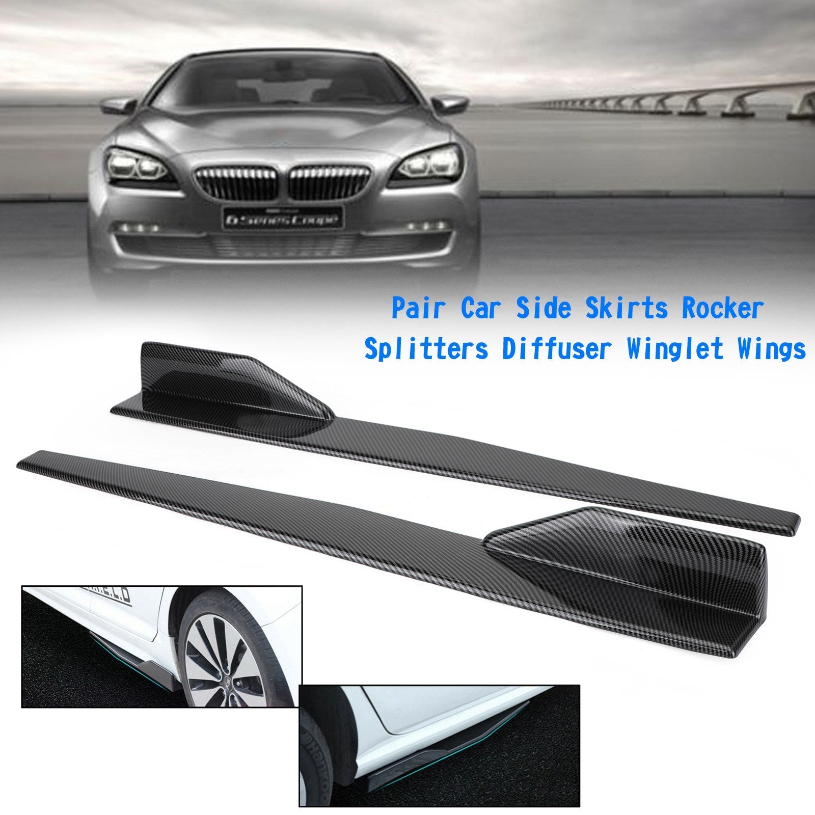 Pair 86cm Car Carbon Fiber Side Skirts Rocker Splitters Diffuser Winglet Wings Generic