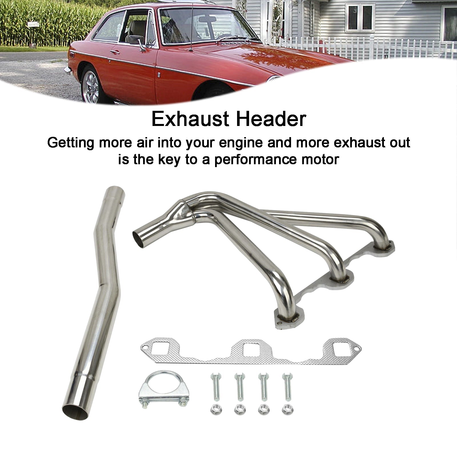 Stainless Steel Header Manifold Exhaust Fit MG MGB 1.8L 1962-1974 W/Pipe