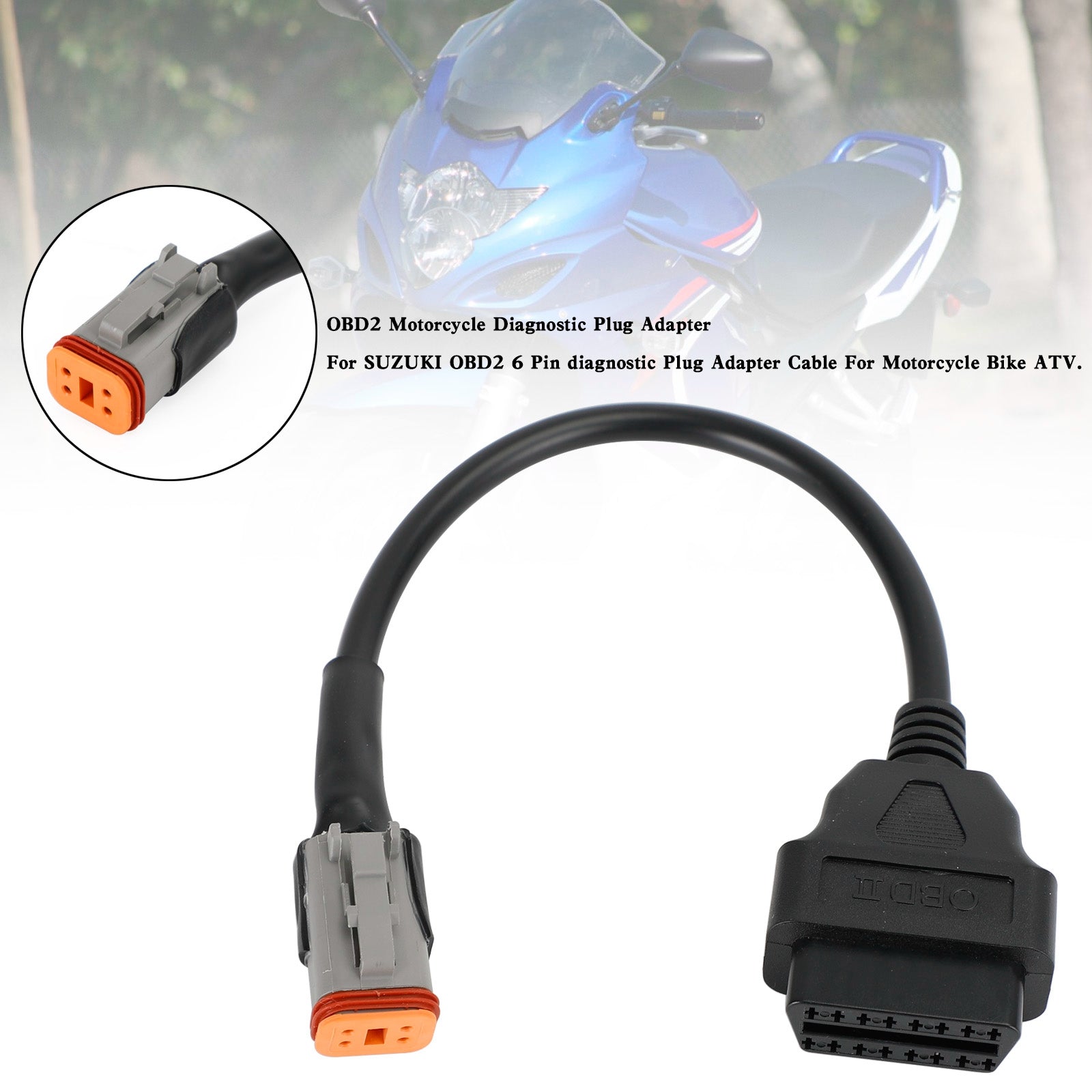 OBD2 6 Pin Diagnostic Plug Adapter For SUZUKI Motorcycle Scooter ATV Cable