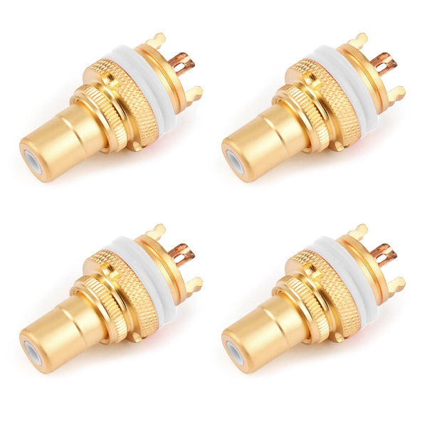 4PCS White RCA Female Socket Chassis Connector Gold Plated Copper Jack