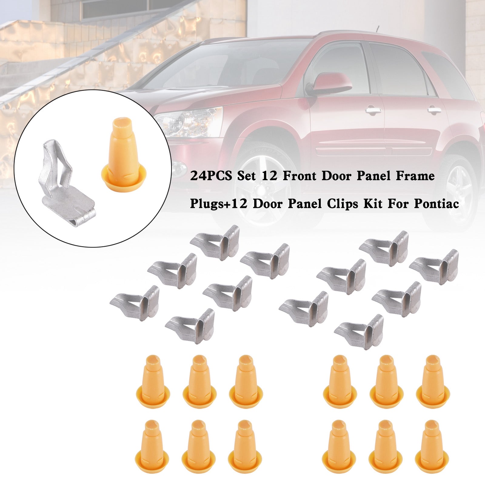 24PCS Set 12 Front Door Panel Frame Plugs+12 Door Panel Clips Kit For Pontiac