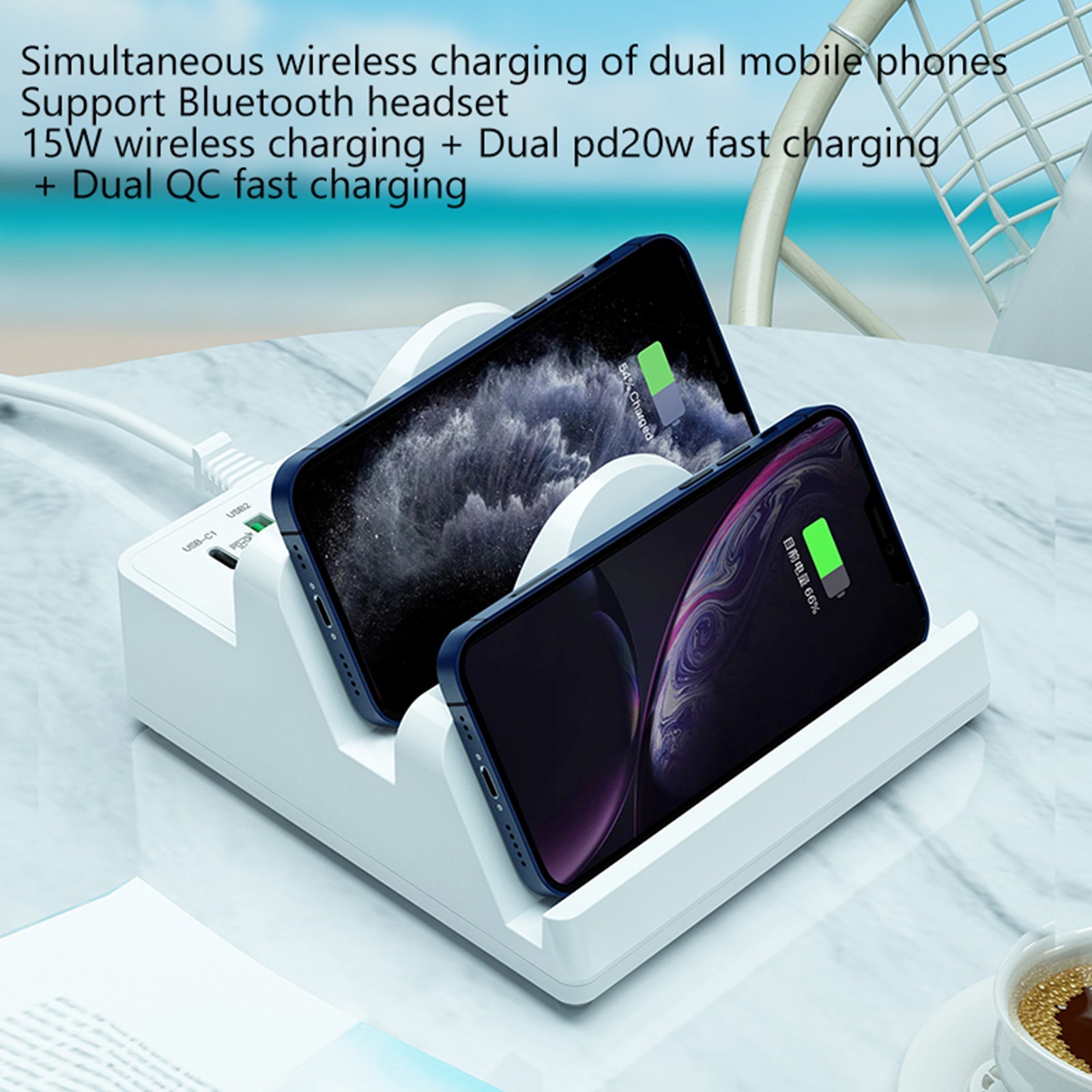 Dual Wireless Charger PD20W QC3.0 USB Fast Charging Station Phone Holder EU Plug