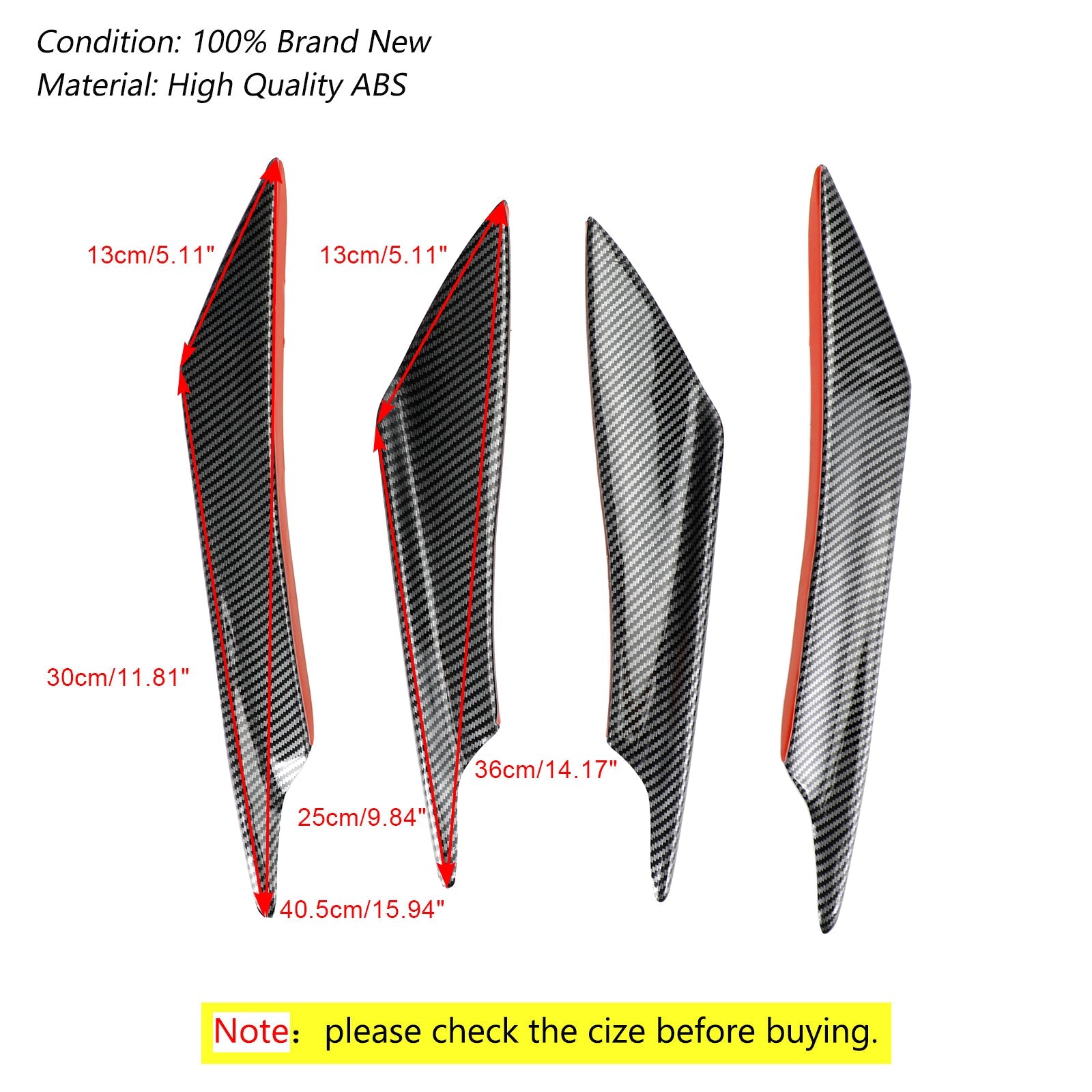 4pcs Universal Front Bumper Fins Body Splitter Spoiler Canards Carbon Fiber Look