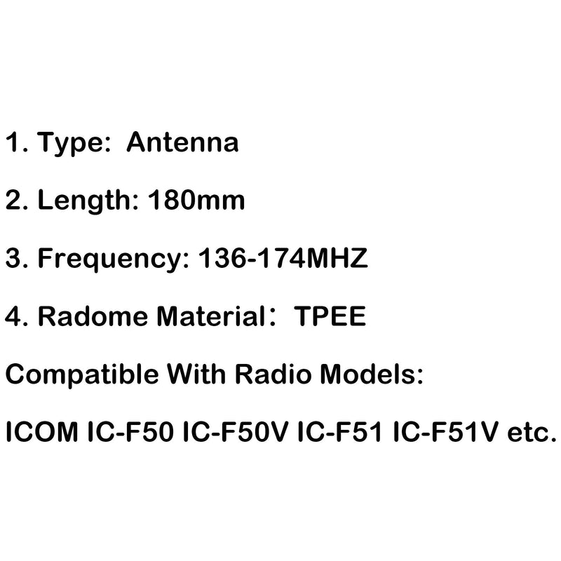 Antena de látigo VHF 136-174 MHz para ICOM Radio IC-F50 IC-F50V IC-F51 IC-F51V 