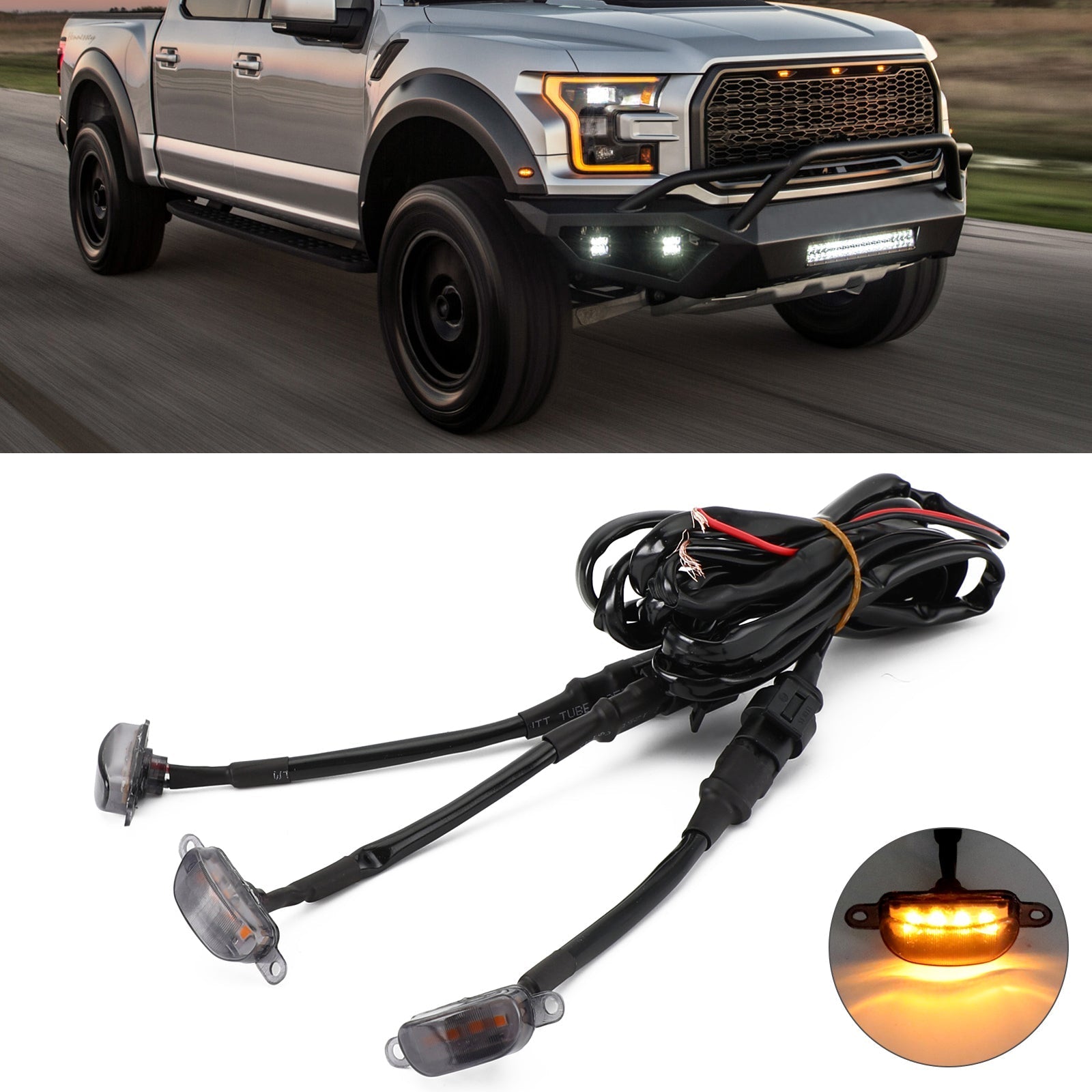 3 uds lente ahumada lámpara LED ámbar Raptor parrilla delantera luz de marcha ajuste Ford F-150 genérico