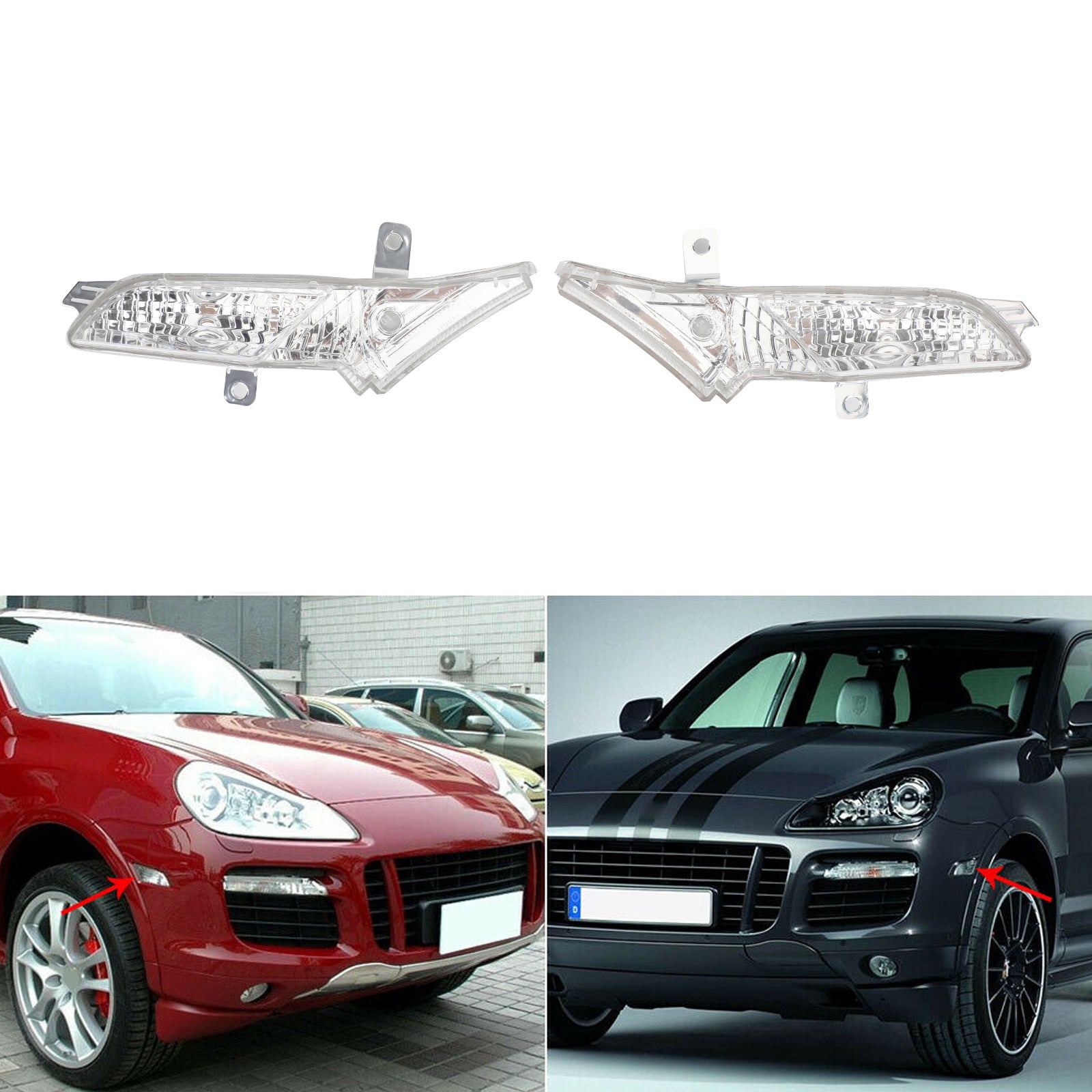 Par de luces de marcador laterales delanteras derechas e izquierdas transparentes para Porsche Cayenne 2008-2010