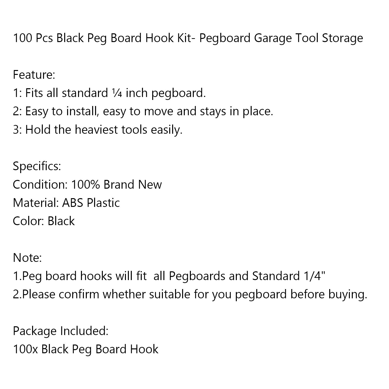 Peg Board Hook Kit Garage Tool Storage Pegboard 100pieces J Hook Locking Plastic