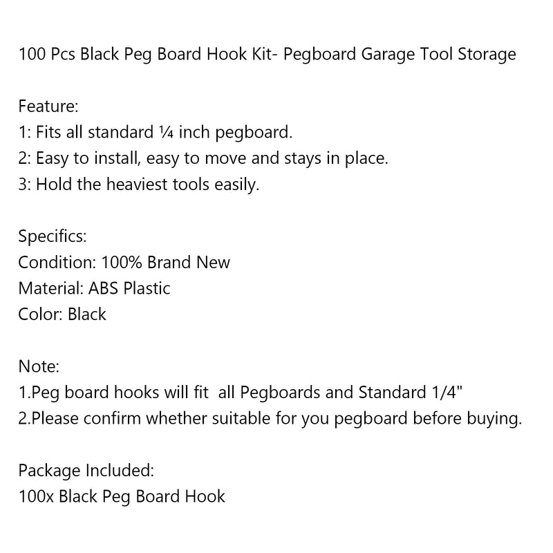 Areyourshop Peg Board Hook Kit Garage Tool Storage Pegboard 100 piezas J Hook Locking Plastic