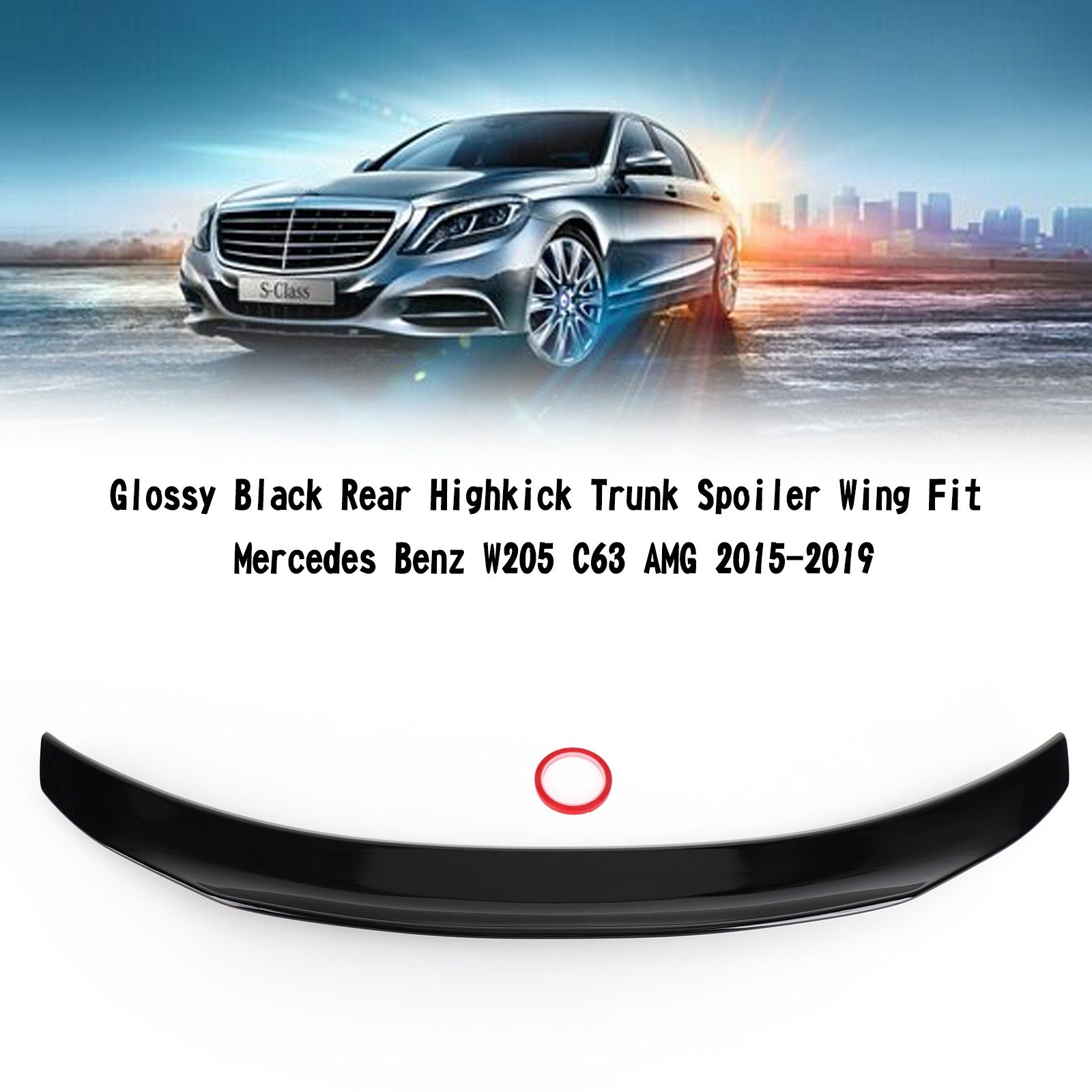 Glossy Black Rear Highkick Trunk Spoiler Wing Fit Mercedes Benz W205 C63 AMG 2015-2021 Generic