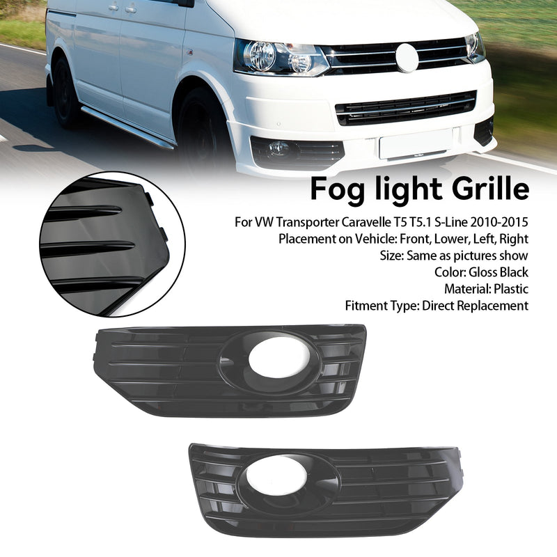 VW T5 T5.1 2010-2015 Gloss Black Fog Lamp Light Cover Insert S-line Grille