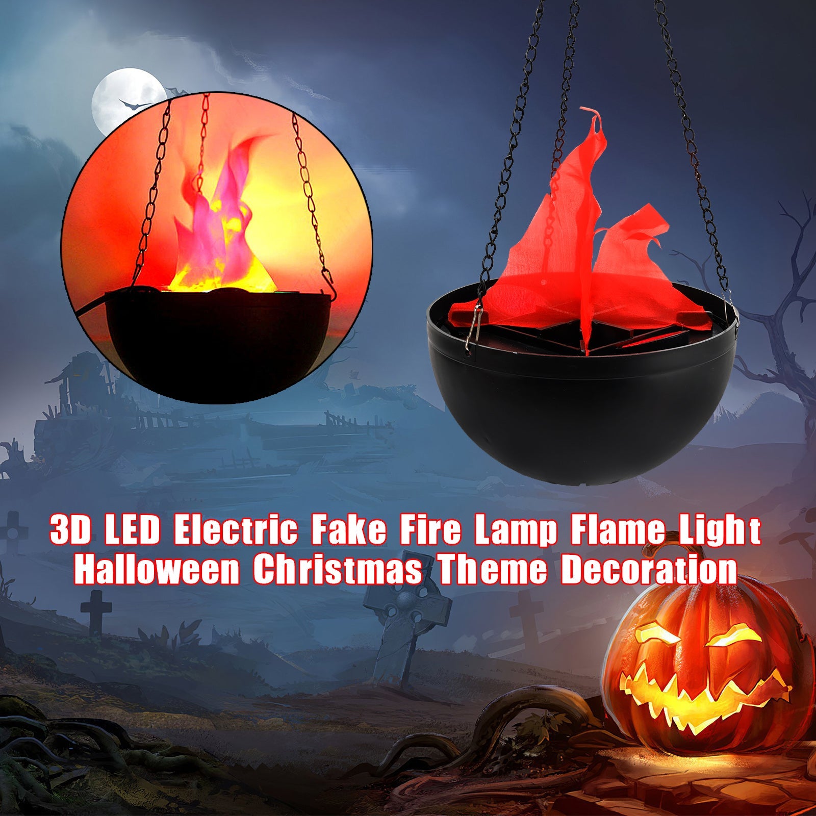 3D LED Electric Fake Fire Lamp Flame Light Halloween Christmas Theme Decoration