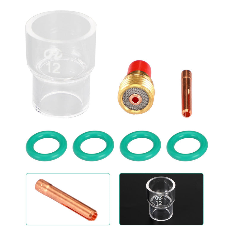 7 Uds soplete de soldadura TIG Stubby Gas Lens Pyrex Glass Cup Kit para WP-9/20/25