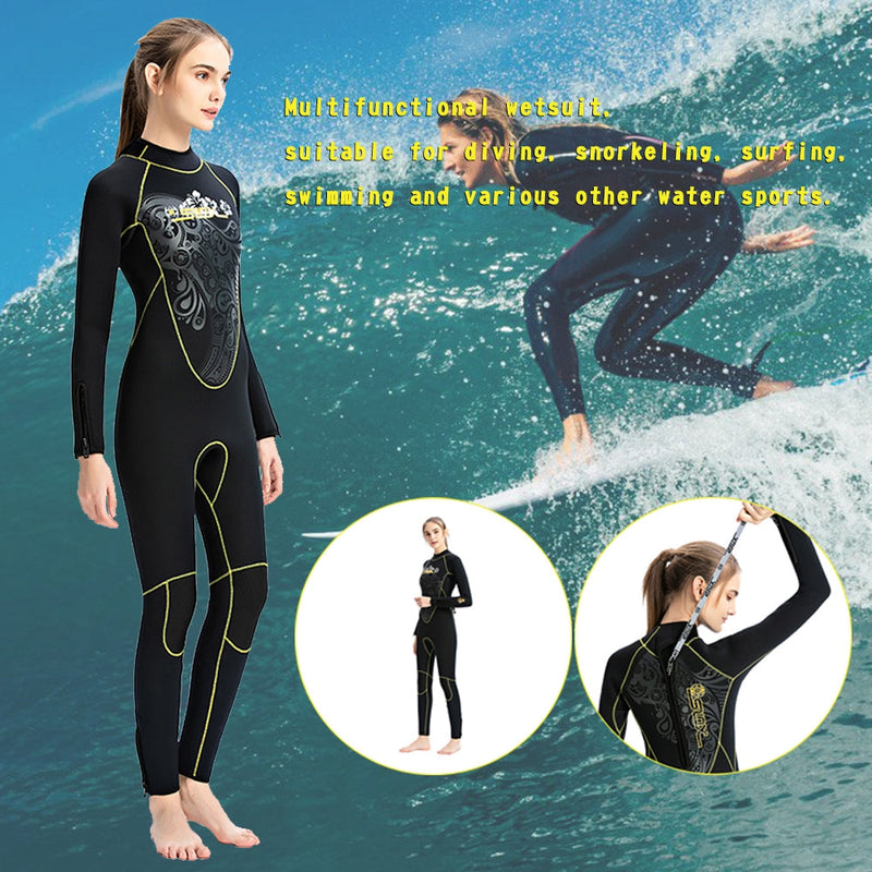 Traje de neopreno de 5 mm para mujer, traje de buceo para surf, triatlón de cuerpo completo para esnórquel