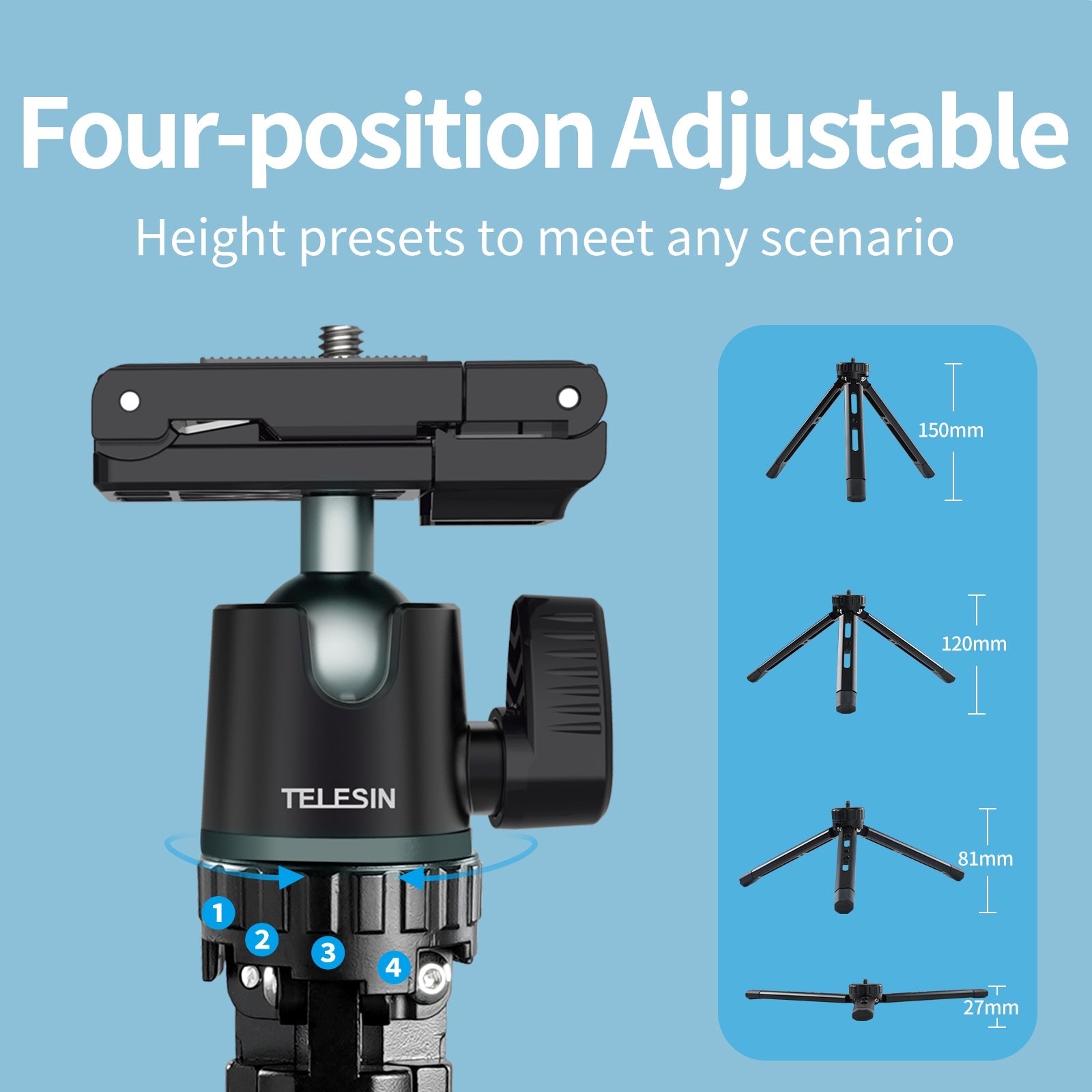 Portable Multi-Functional Aluminum Alloy Tripod 360 Pan Tilt Bracket