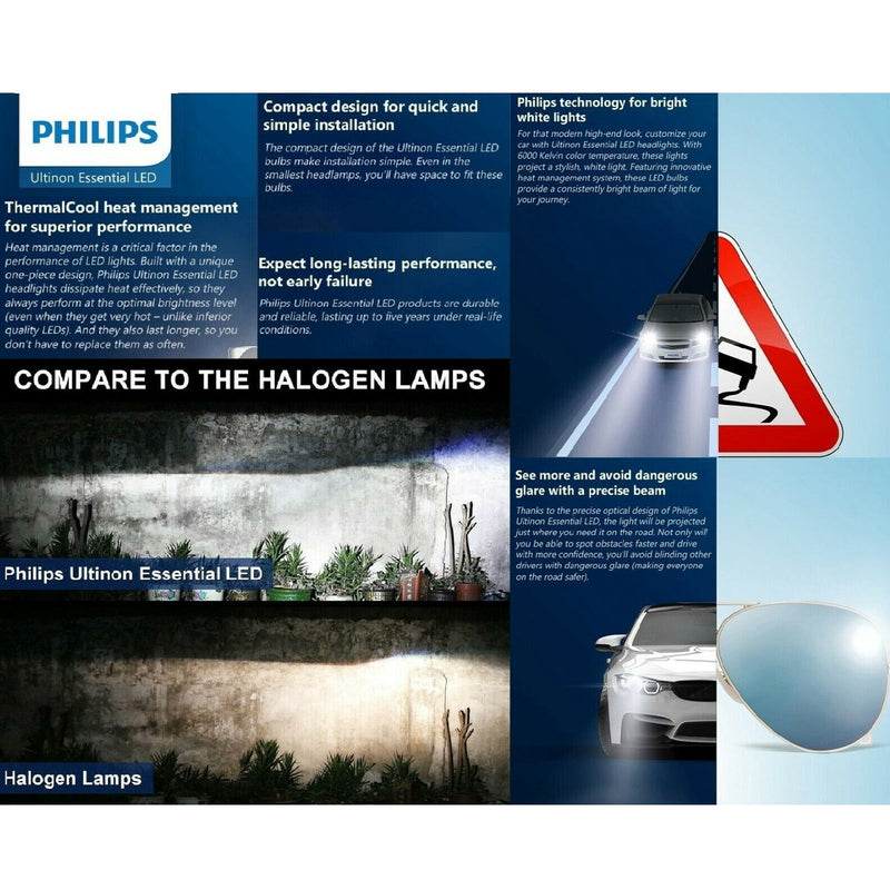 For Philips H1 Led Ultinon Essential Car White Headlight Bulbs 6500K 19W 2Pcs