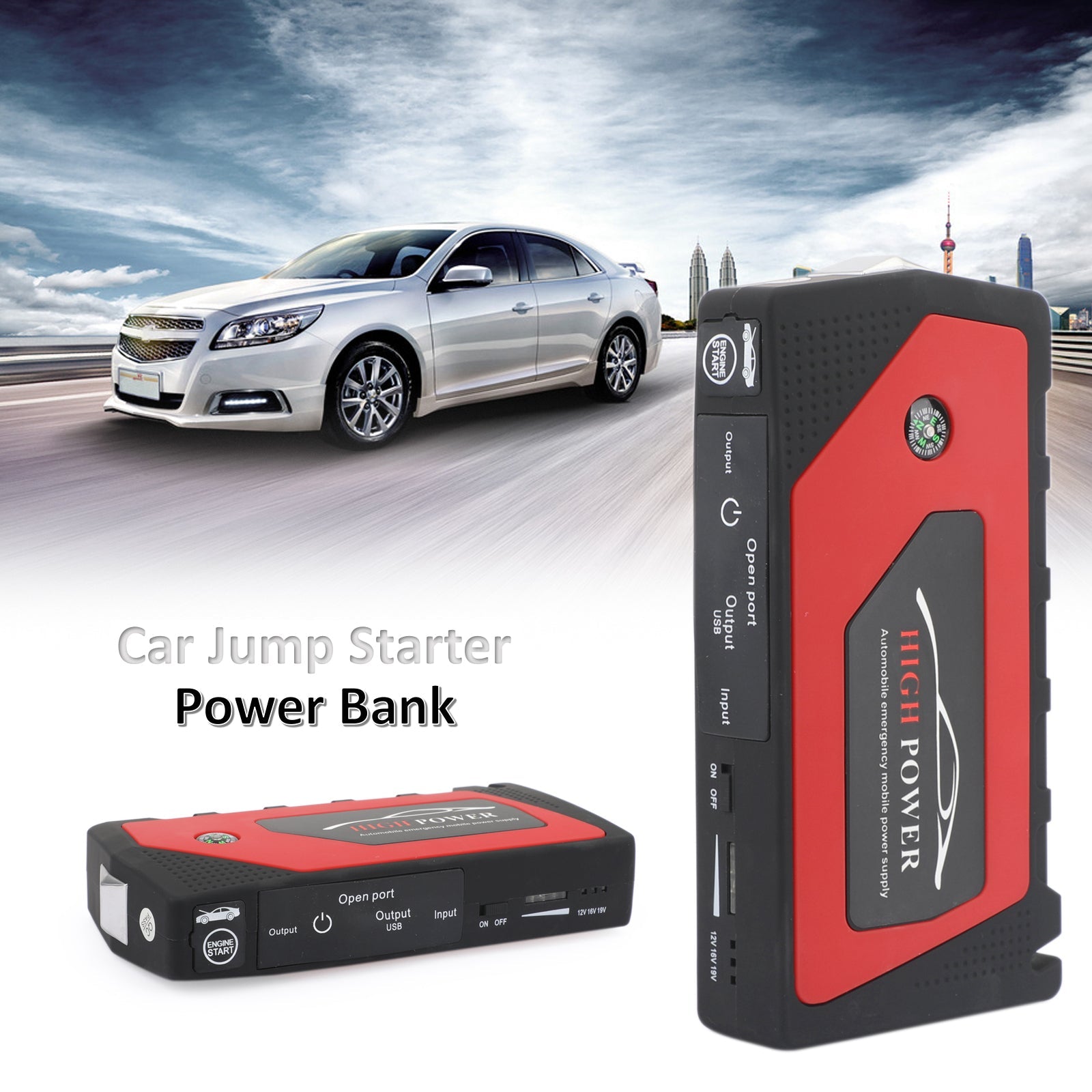 Power Bank Battery Booster Clamp Kits 69800mAh Car Jump Starter Portable 4-USB