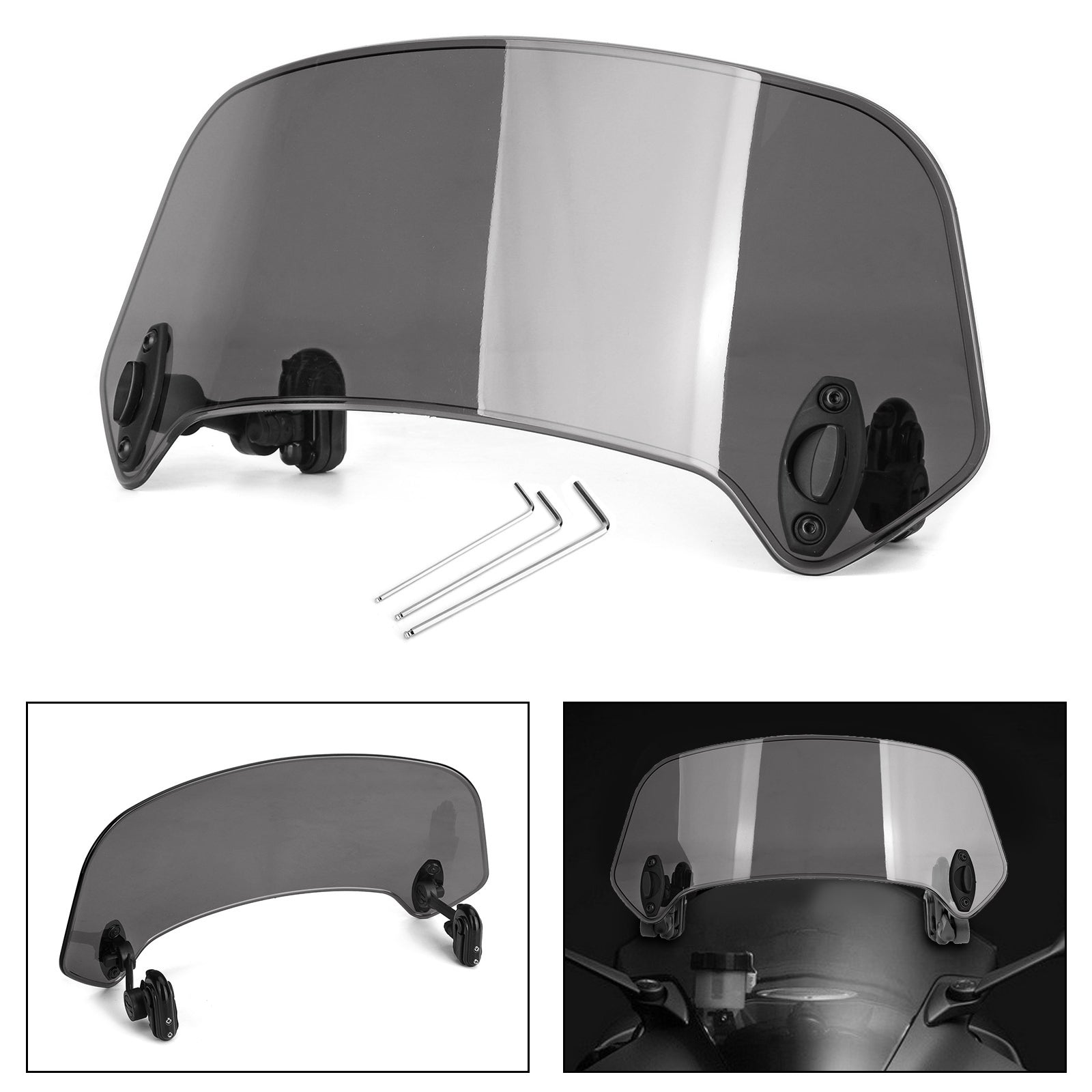 Universal Motorcycle Clip On Wind Deflector Screen Windshield Windscreen Gray Generic