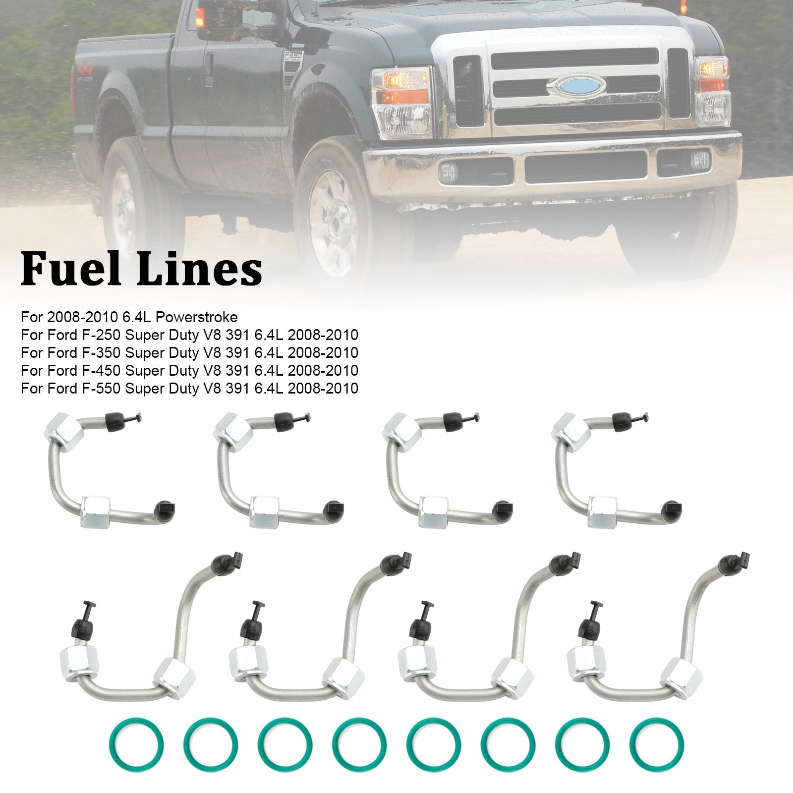 Kit de instalación de inyector de combustible de 8 piezas con línea de inyector compatible con Ford F250-F550 6,4 2008-10