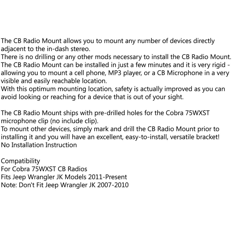 Clip de soporte de montaje de micrófono CB Raido para coche 75WXST para Jeep Wrangler JK 2011+