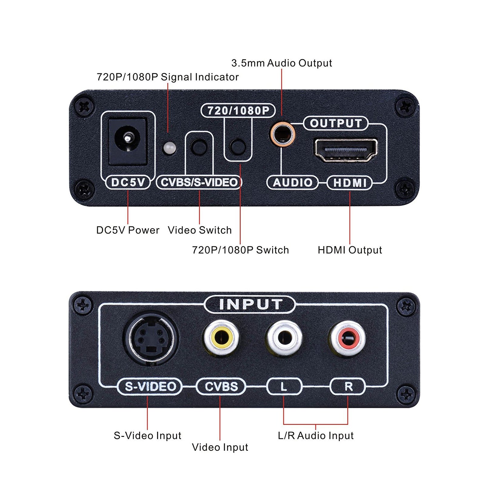 3 RCA AV+S-Video CVBS مركب R/L صوت إلى HDMI 1080P محول طاقة قابس الولايات المتحدة/الاتحاد الأفريقي